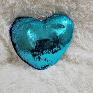 Flip Sequins Heart shaped Girl Mermaid Teal & Purple  decorative pillow